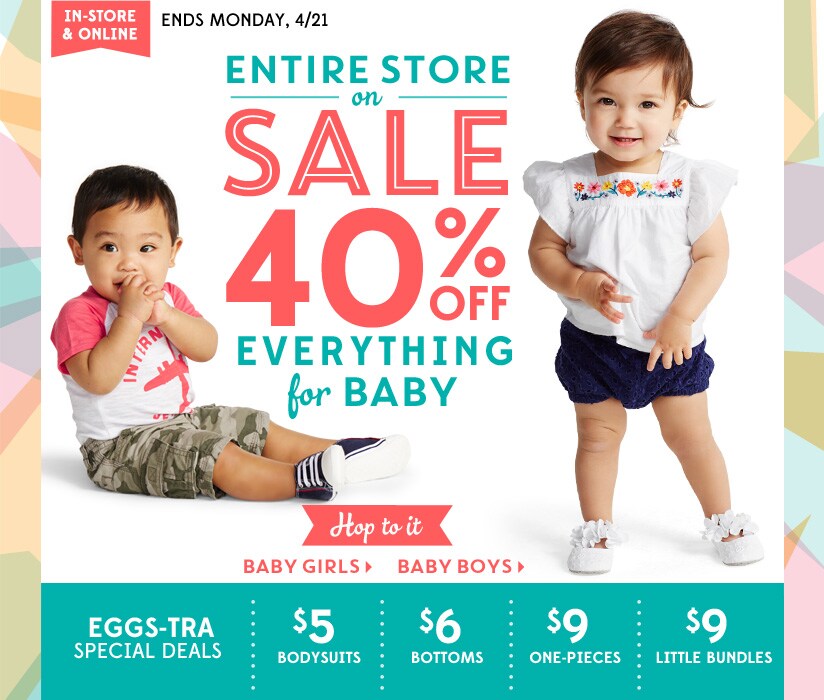 Hop to it Sale. 40% off everything for Baby.