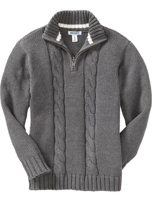 View large product image 1 of 1. Boys Cable-Knit Zip-Neck Sweaters