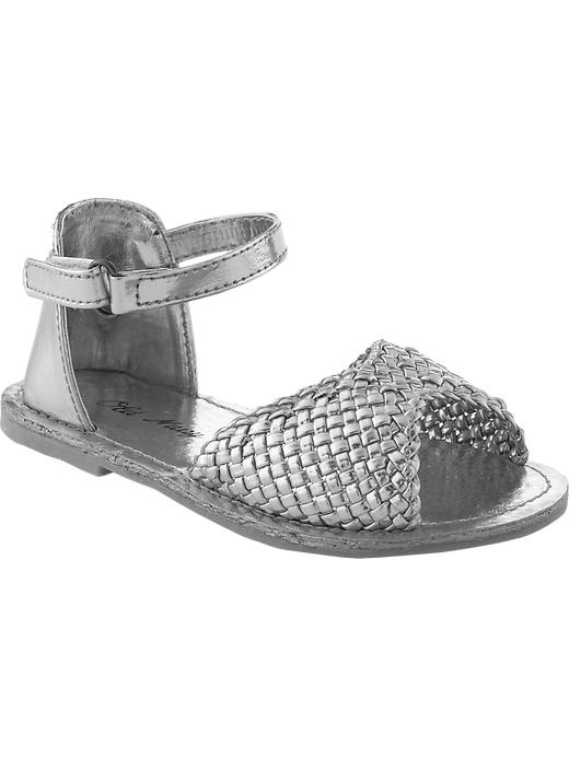 metallic woven sandals