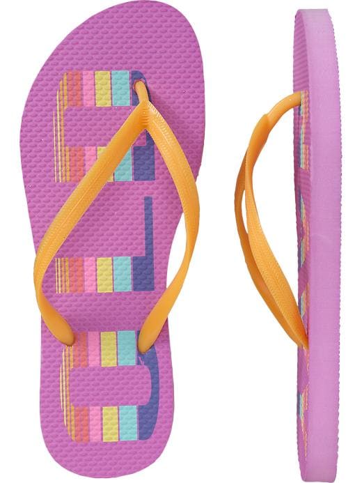 purple old navy flip flops