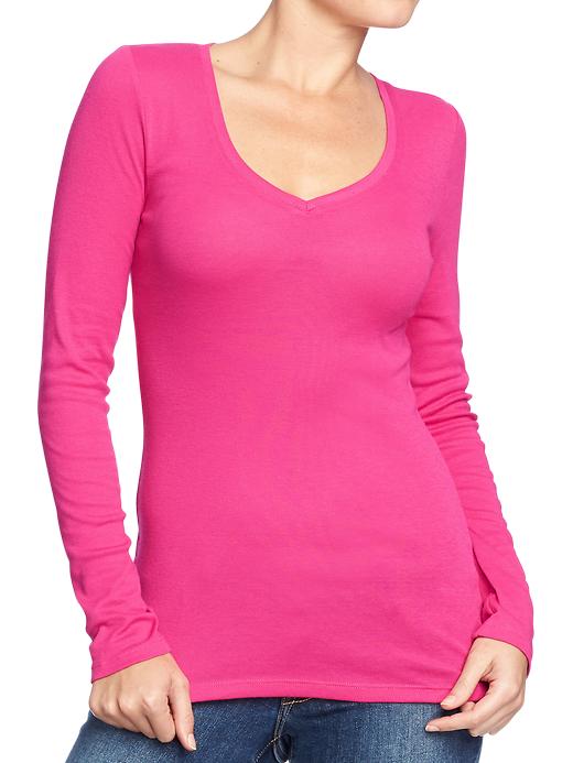 Old Navy Women’s Perfect V Neck Tees Fuchsia So Bright Leemm