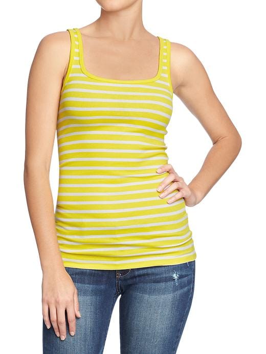 Old Navy Women’s Perfect Rib Knit Tanks White/yellow Stripe Jabberspot