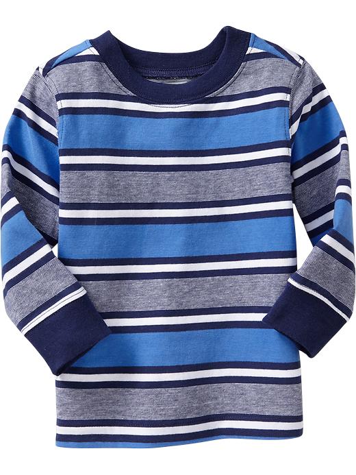Babyhug Half Sleeves Striped Tees with Croc Print - Green Navy White