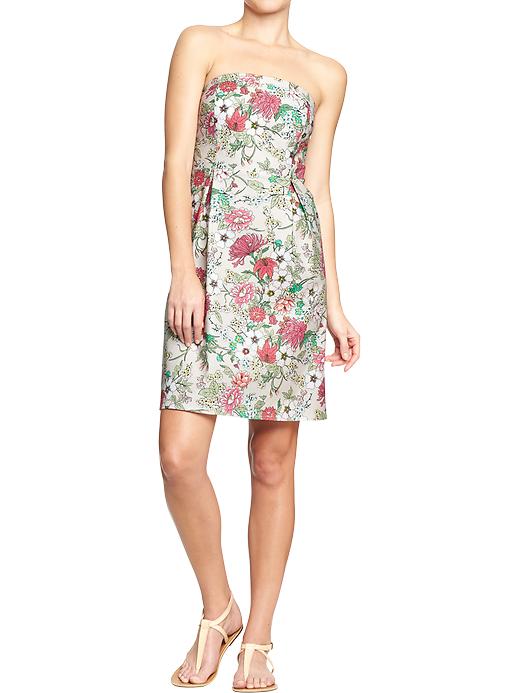 View large product image 1 of 1. Women's Strapless Flower-Print Dresses
