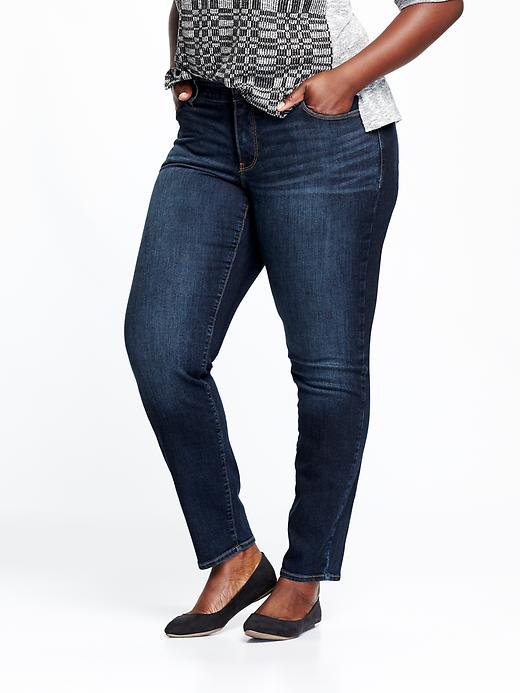 View large product image 1 of 3. Smooth & Slim Mid-Rise Straight Plus-Size Jeans