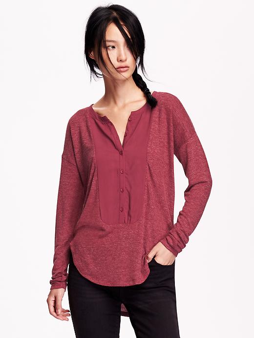 View large product image 1 of 1. Women's Bib-Front Sweater Knit Henley