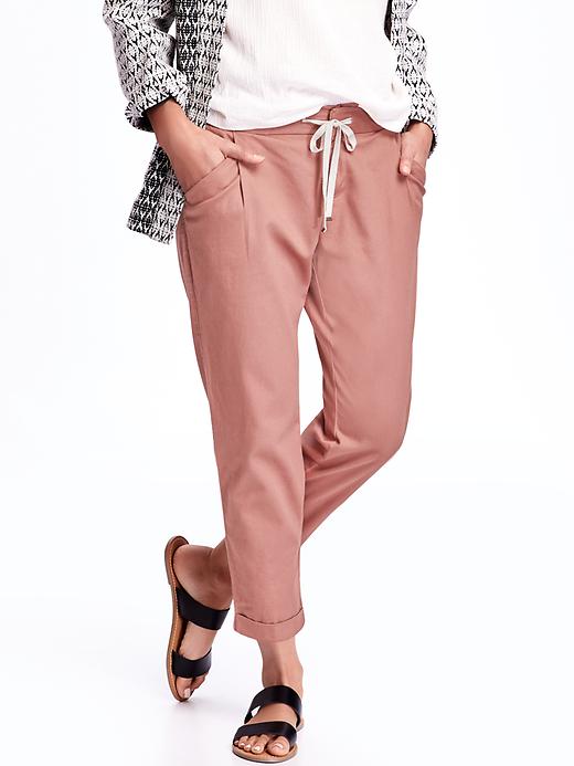 View large product image 1 of 1. Drawstring Tapered Cropped Pants