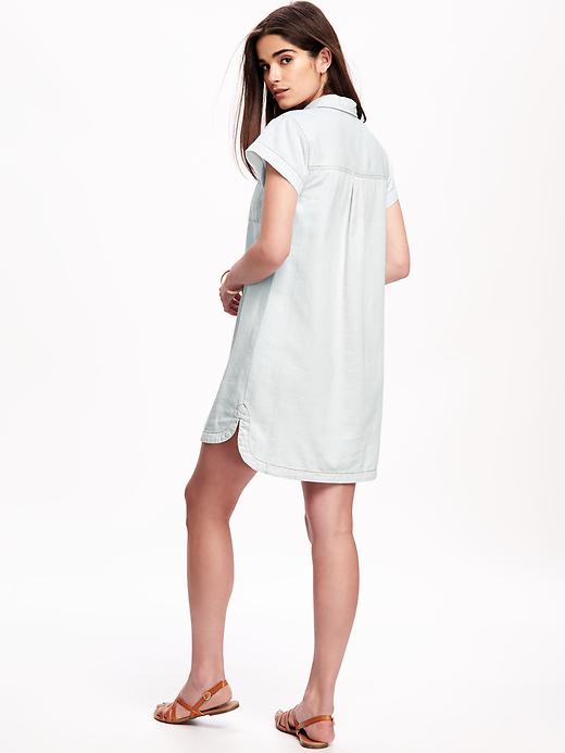 Image number 2 showing, Short-Sleeve Chambray Shirtdress for Women