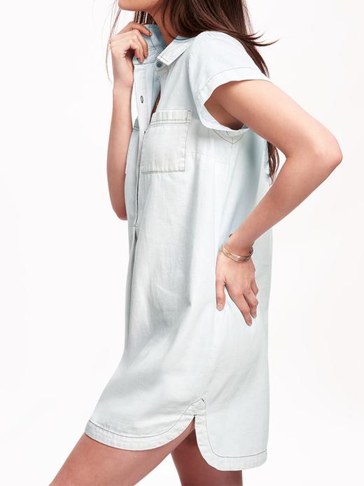 Image number 4 showing, Short-Sleeve Chambray Shirtdress for Women