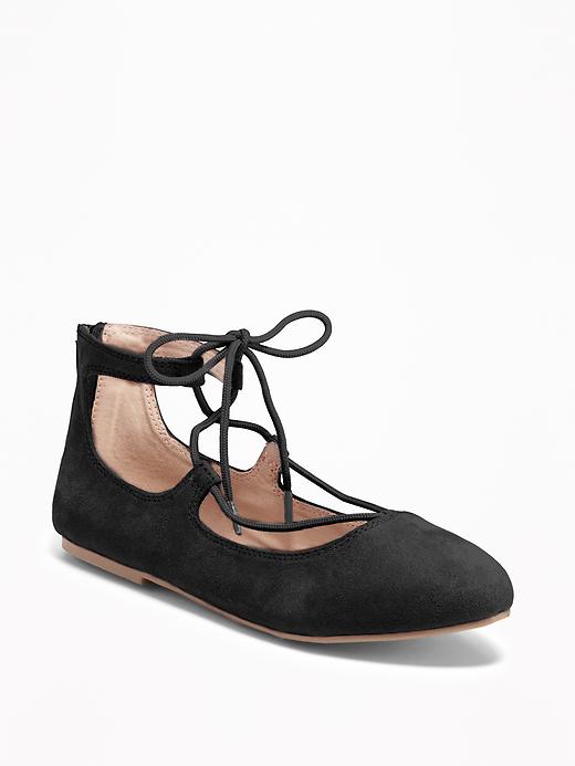 View large product image 1 of 1. Sueded Lace-Up Flats for Girls