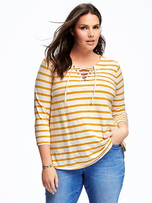 Image number 1 showing, Relaxed Plus-Size Lace-Up Top