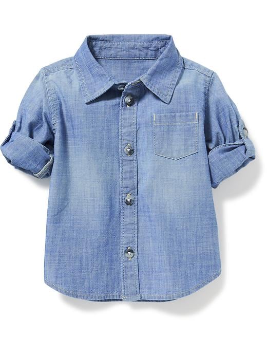View large product image 1 of 1. Chambray Roll-Up Sleeve Shirt for Baby