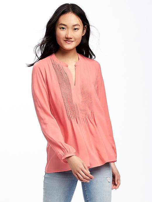 View large product image 1 of 1. Pintuck Swing Blouse for Women