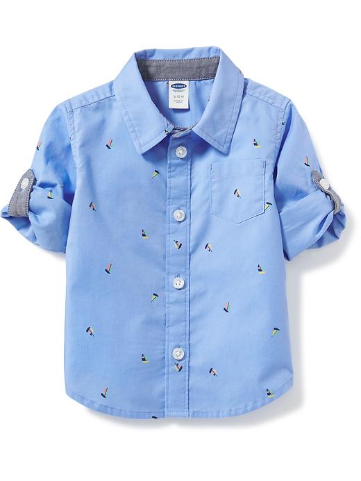 View large product image 1 of 1. Sailboat-Print Roll-Up Sleeve Shirt for Baby