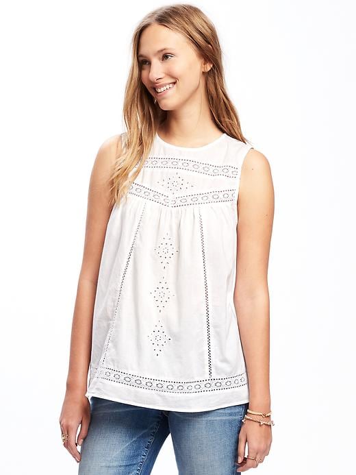 Image number 1 showing, Relaxed Lace-Trim Sleeveless Top for Women