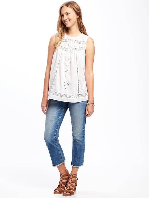 Image number 3 showing, Relaxed Lace-Trim Sleeveless Top for Women