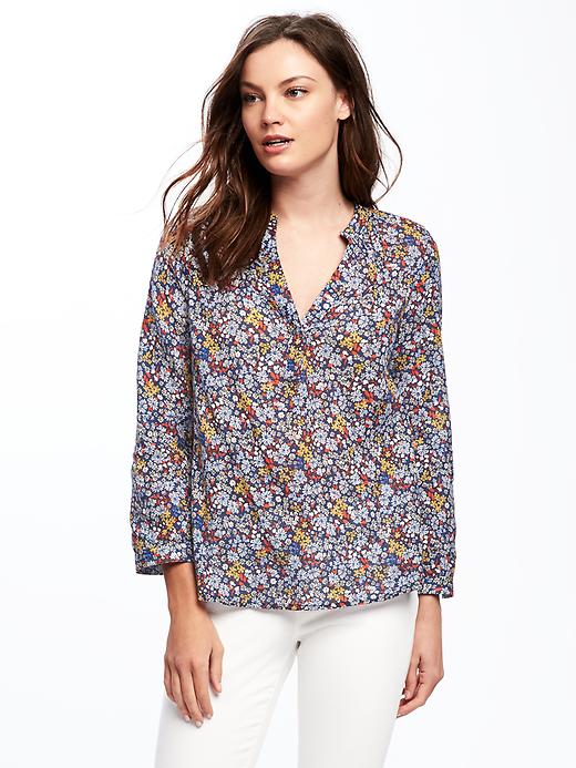 Image number 1 showing, Printed Linen-Blend Blouse for Women