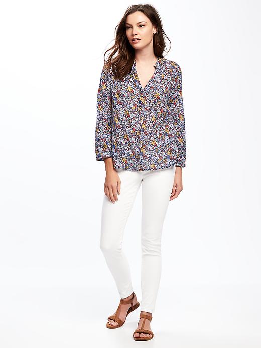 Image number 3 showing, Printed Linen-Blend Blouse for Women