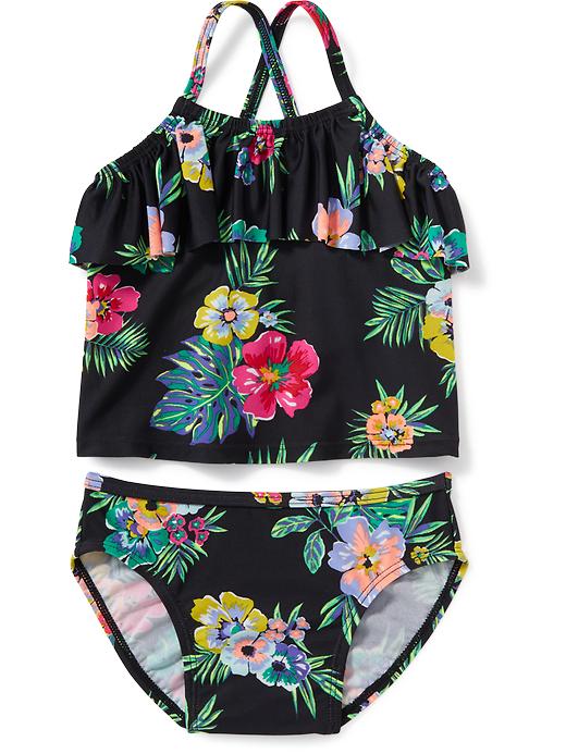 View large product image 1 of 1. 2-Piece Ruffle-Trim Cross-Back Tankini for Toddler