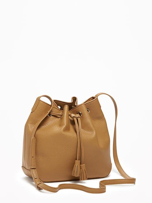 View large product image 1 of 2. Faux-Leather Drawstring Bucket Bag for Women