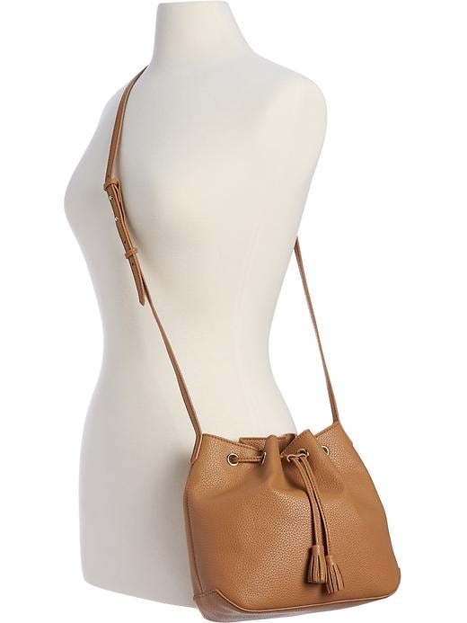 View large product image 2 of 2. Faux-Leather Drawstring Bucket Bag for Women