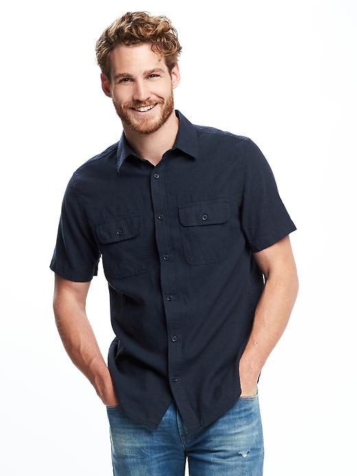 Image number 1 showing, Regular-Fit Linen-Blend Shirt For Men