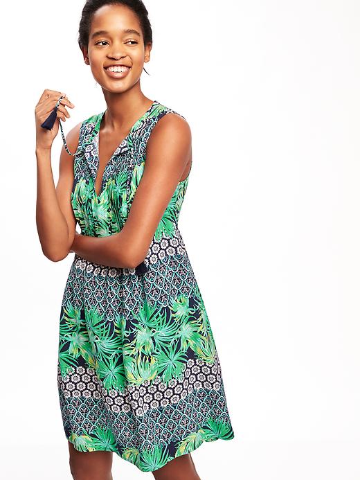 Image number 3 showing, Printed Pintuck Swing Dress for Women