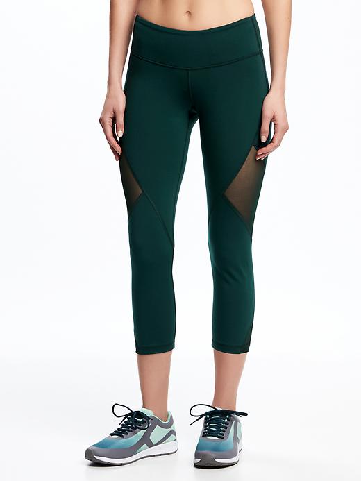 View large product image 1 of 3. Mid-Rise Mesh-Panel Compression Crops for Women