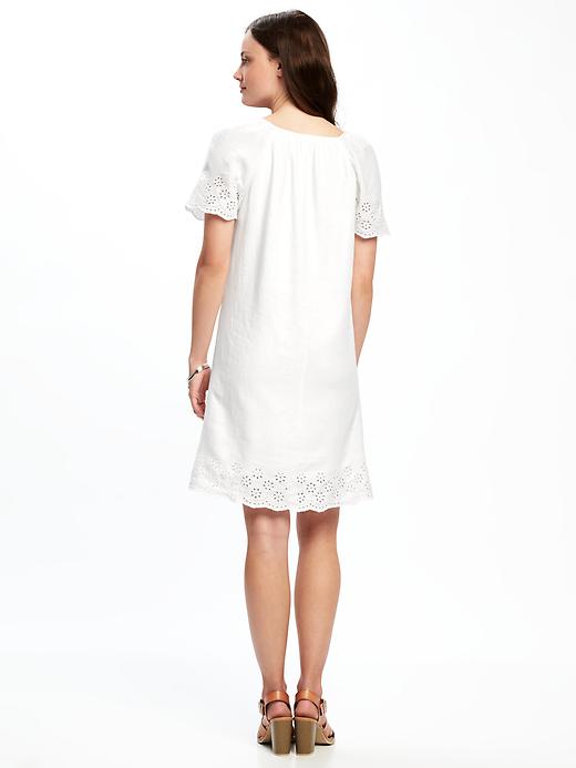 Image number 2 showing, Linen-Blend Cutwork-Embellished Shift Dress for Women