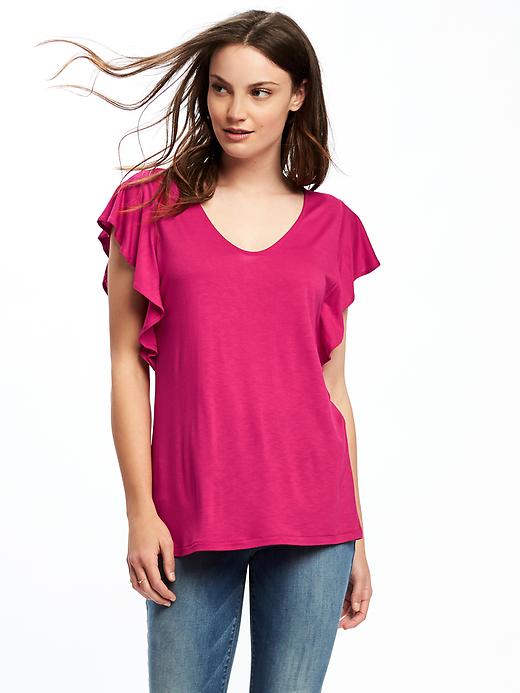 Image number 1 showing, Relaxed Ruffle-Sleeve Top for Women