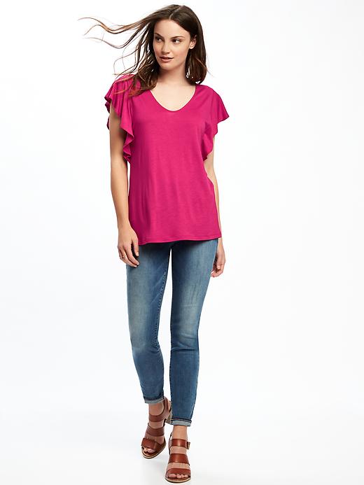 Image number 3 showing, Relaxed Ruffle-Sleeve Top for Women