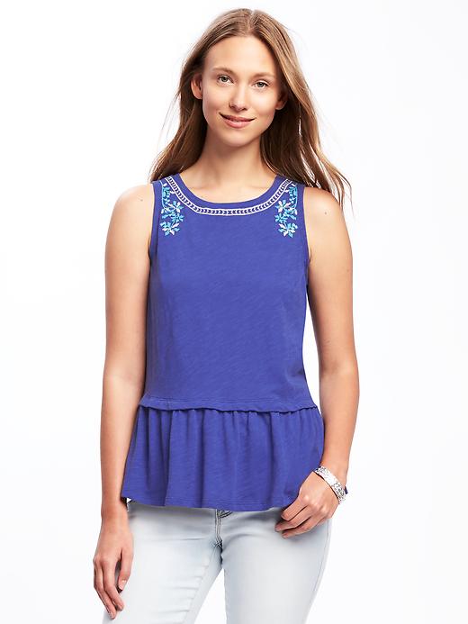 View large product image 1 of 1. Embroidered Peplum-Hem Top for Women