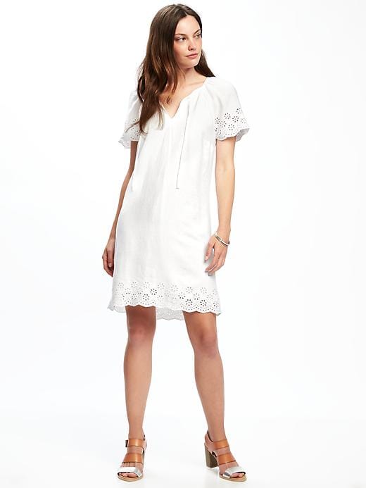 Image number 1 showing, Linen-Blend Cutwork-Embellished Shift Dress for Women