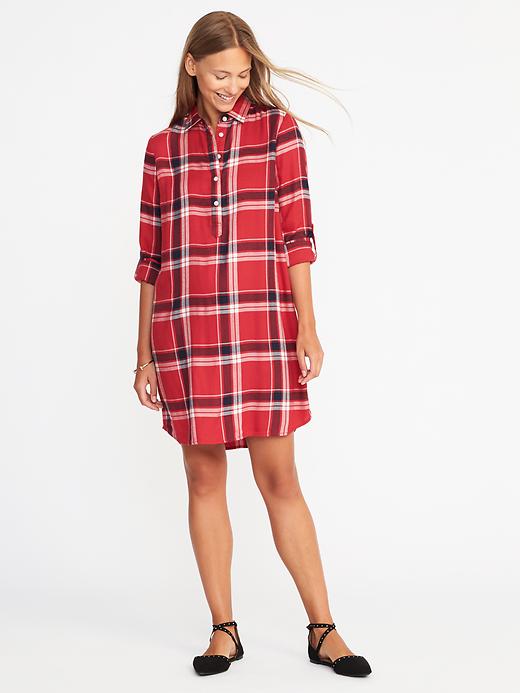 View large product image 1 of 1. Plaid Pullover Shirt Dress for Women
