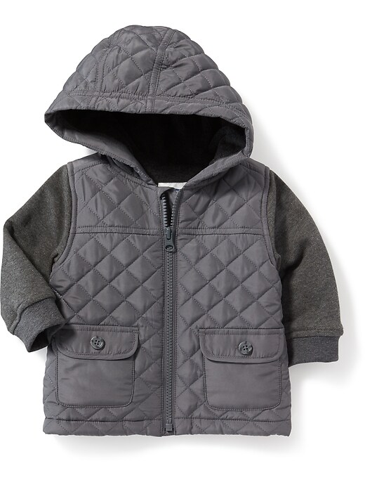 View large product image 1 of 2. Quilted Mixed-Fabric Hooded Jacket for Baby