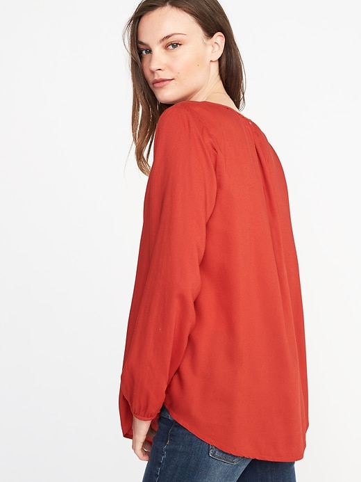 Image number 2 showing, Relaxed Shirred Split-Neck Blouse for Women