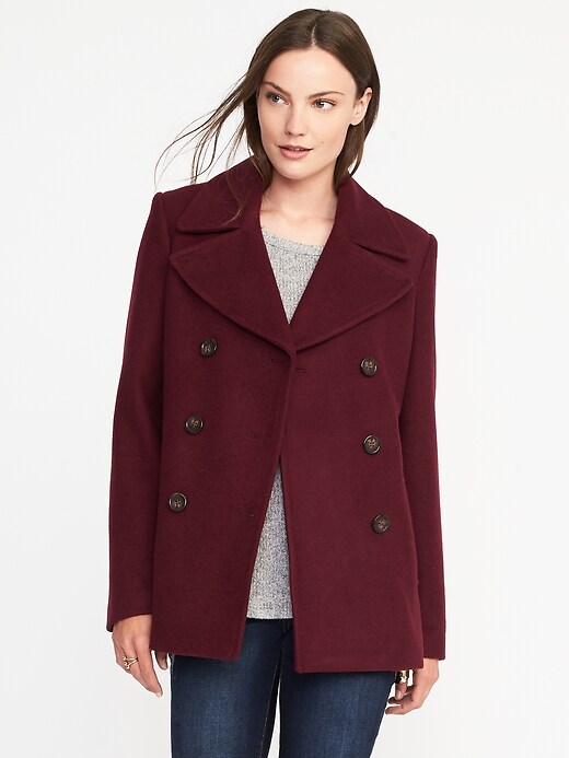 Image number 1 showing, Classic Soft-Brushed Peacoat for Women