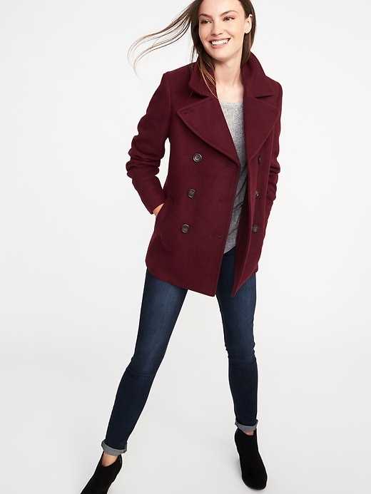 Image number 4 showing, Classic Soft-Brushed Peacoat for Women