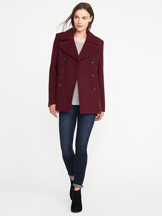 Image number 3 showing, Classic Soft-Brushed Peacoat for Women