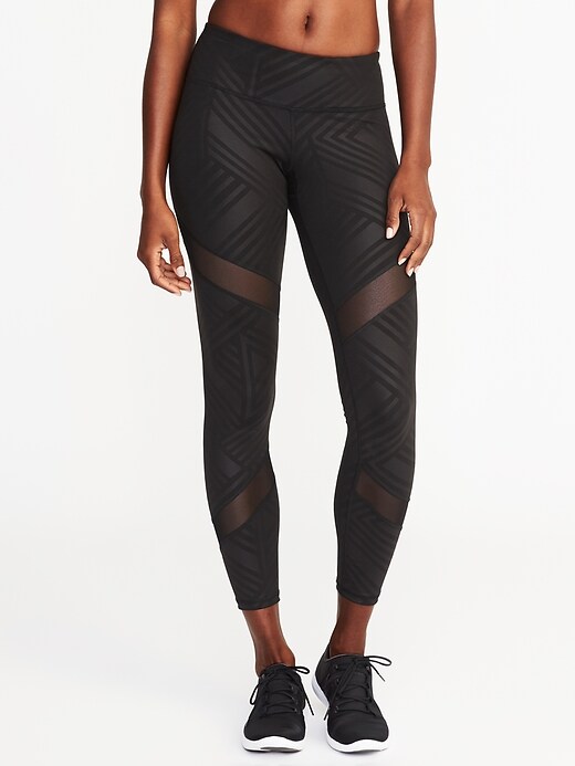 View large product image 1 of 3. Mid-Rise 7/8-Length Mesh-Panel Compression Leggings for Women