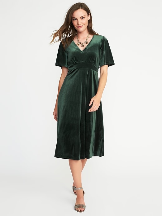 View large product image 1 of 1. Fit & Flare Velvet Midi Dress for Women