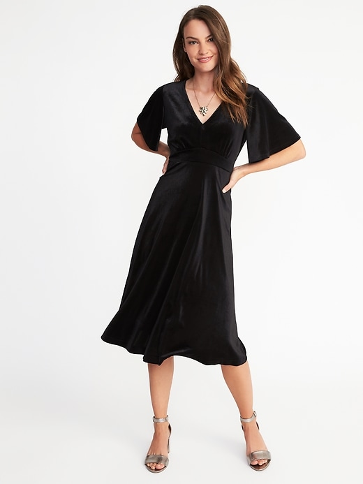 View large product image 1 of 2. Fit & Flare Velvet Midi Dress for Women