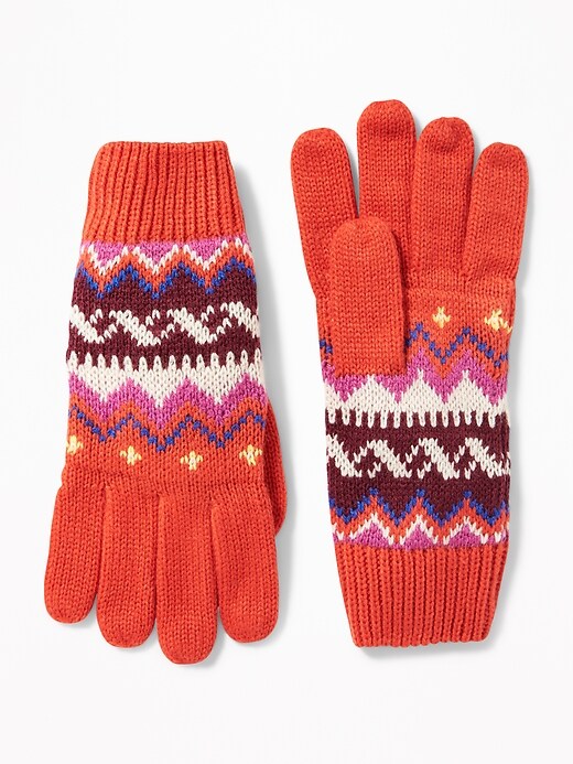 View large product image 1 of 1. Patterned Sweater-Knit Gloves for Women