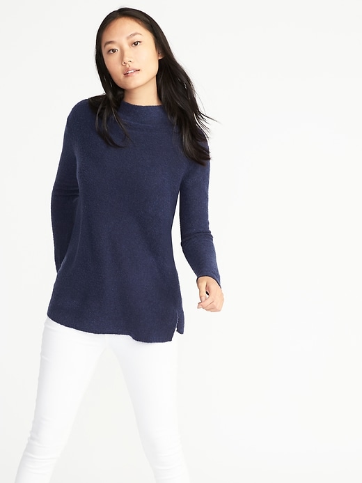 Image number 1 showing, Mock-Neck Bouclé Sweater for Women