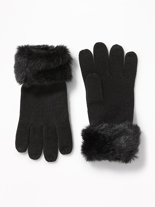 View large product image 1 of 1. Sweater-Knit Faux-Fur Cuff Gloves for Women