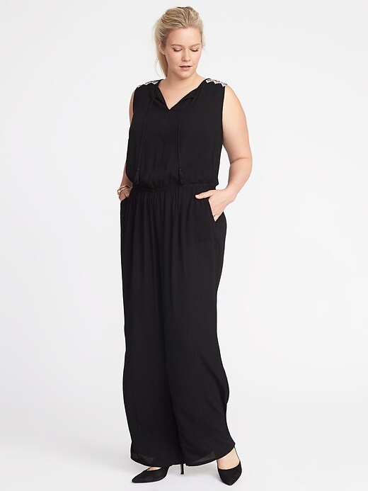Image number 1 showing, Embroidered Crepe Plus-Size Jumpsuit