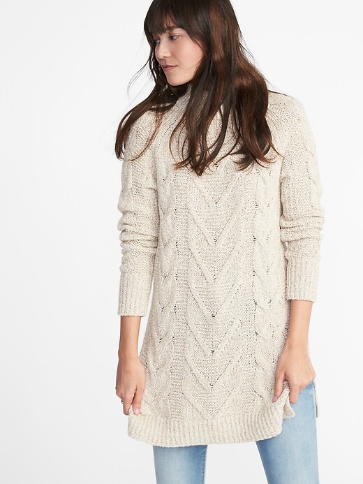 View large product image 1 of 1. Cable-Knit Tunic Sweater for Women