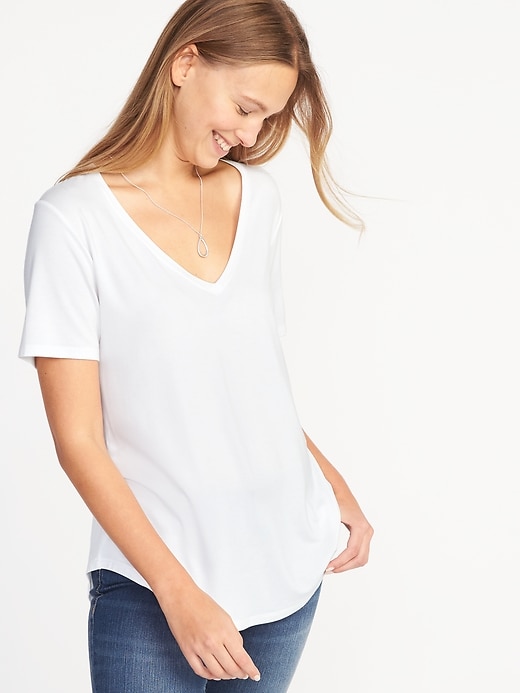 View large product image 1 of 1. Luxe Curved-Hem V-Neck Tee for Women
