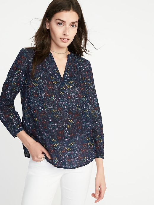 Image number 1 showing, Relaxed Linen-Blend Floral-Print Top for Women