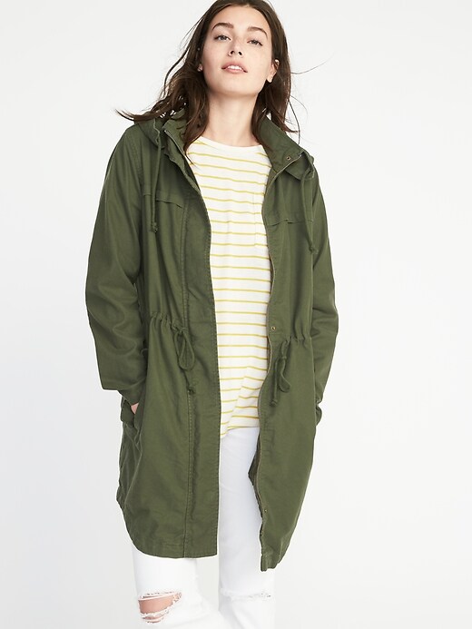 Image number 1 showing, Hooded Twill Utility Jacket for Women
